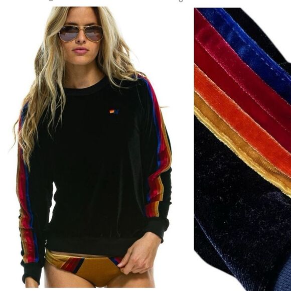 AVIATOR NATION Velvet 5 Stripe Sweatshirt Size Small - Picture 1 of 9